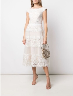 floral-lace cap-sleeves dress