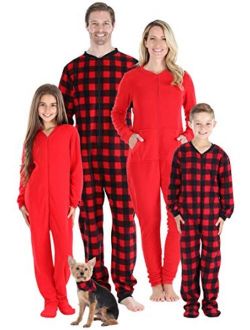 Sleepyheads Family Matching Fleece Buffalo Plaid and Solid Red Onesie Pajamas