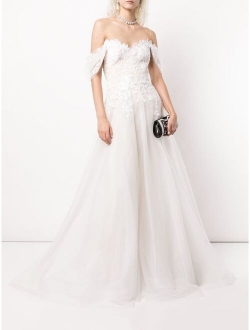 Pierce floral-embroidery bridal dress
