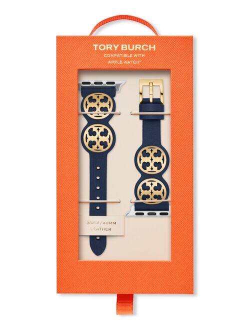 Tory Burch Women's Logo Studded Blue Leather Strap For Apple Watch® 38mm/40mm