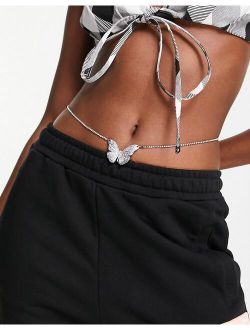 belly chain with crystal butterfly in silver tone