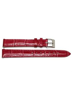 14mm Womens Padded Stitched Croco Grain Leather Watch Band