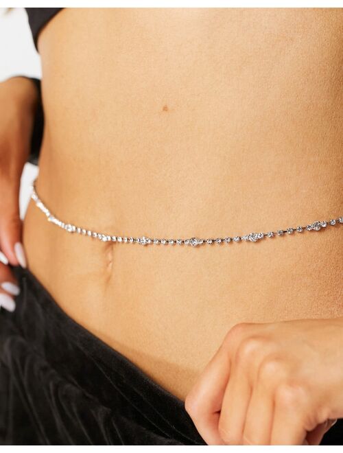 Asos Design belly chain in graduating crystal in silver tone