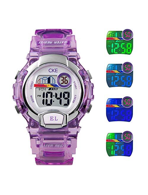 Cke Kids Watch for Boys Girls, Digital Sports Watches for Child with Waterproof Colorful EL Light Stopwatch Alarm