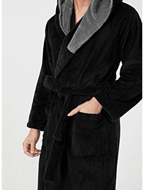 DAVID ARCHY Men's Coral Fleece Plush Robe Shawl Collar Heavyweight Full Length Long Big and Tall Warm Bathrobe