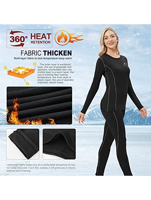 MeetHoo womens Thermal Underwear for Women, Winter Warm Base Layer Compression Set Fleece Lined Long Johns