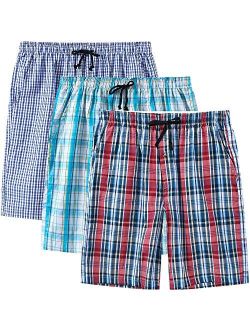 MoFiz Men's Sleepwear Shorts Pajama Bottom Lounge Short Plaid Button Open Fly 3Pack