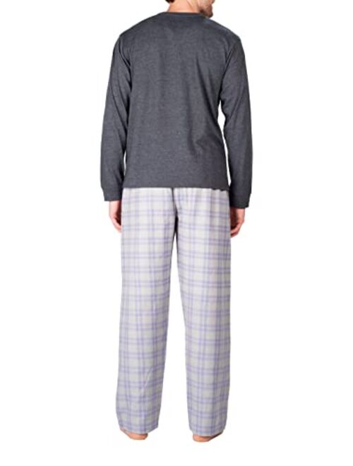 SLEEPHERO Men’s Pajama Set Flannel Pajamas for Men 2 Piece PJ Set with Plaid Pajama Pants and Long Sleeve Henley T-Shirt