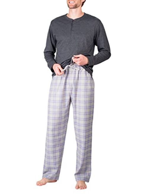 SLEEPHERO Men’s Pajama Set Flannel Pajamas for Men 2 Piece PJ Set with Plaid Pajama Pants and Long Sleeve Henley T-Shirt