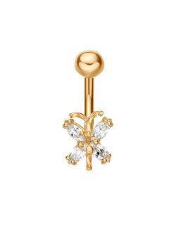 Lila Moon 10k Gold Cubic Zirconia Butterfly Belly Ring