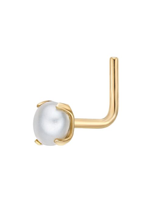 14k Gold 90 Degree Angle Freshwater Cultured Pearl Nose Stud