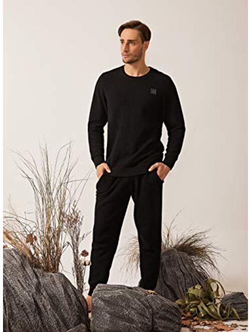 DAVID ARCHY Men's Plush Fleece Sleepwear Warm Cozy Long Sleeve Top & Bottom Pajama Set Nightwear