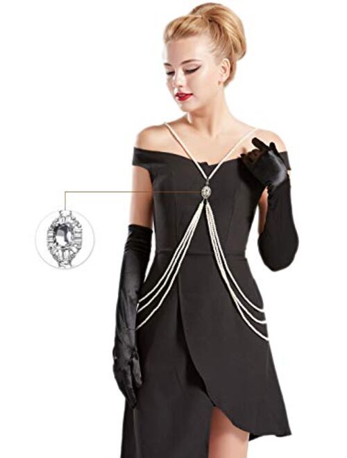BABEYOND 1920s Pearl Body Chain for Evening Party Crystal Body Chain Gatsby Imitation Pearl Body Chain for Flapper Costume (Body Chain)