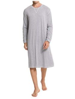 SWOMOG Men's Nightshirt Long Sleeve Crewneck Modal Nightgown Loose Comfy Sleep Shirt