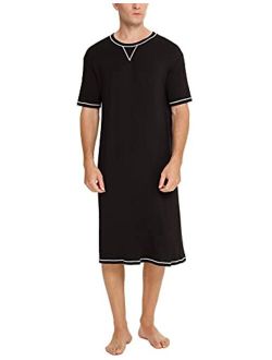 SWOMOG Men's Nightshirt Short Sleeve Crewneck Modal Nightgown Soft Comfy Sleep Shirt