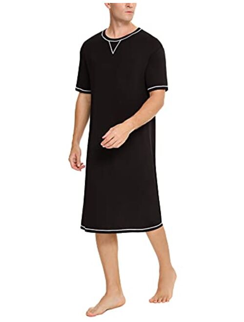 SWOMOG Men's Nightshirt Short Sleeve Crewneck Modal Nightgown Soft Comfy Sleep Shirt