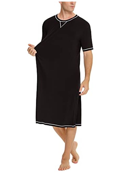 SWOMOG Men's Nightshirt Short Sleeve Crewneck Modal Nightgown Soft Comfy Sleep Shirt