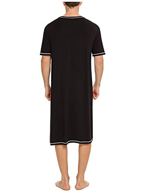 SWOMOG Men's Nightshirt Short Sleeve Crewneck Modal Nightgown Soft Comfy Sleep Shirt