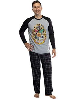 Intimo Harry Potter Adult Men's Raglan Shirt And Plaid Pants Pajama Set -Gryffindor, Ravenclaw, Slytherin, Hufflepuff