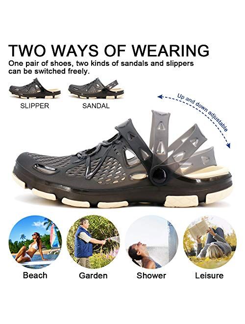beister Mens Clogs Non Slip Water Shoes with Adjustable Strap, Lightweight Slip on Mules Garden Kitchen Outdoor Beach Yard Pool Shower Summer Sandals Slippers