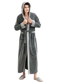 Artfasion Men Robe with Hood Warm Long Bathrobe Full Length Plush Soft Sleepwear Housecoat Mens Hooded Fleece Robes