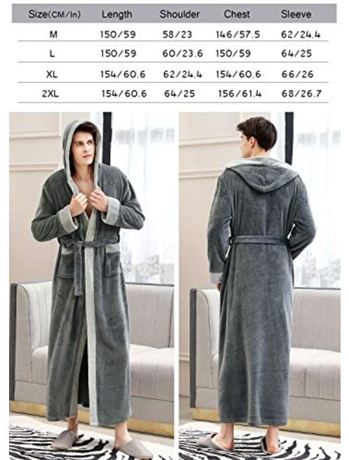 Artfasion Men Robe with Hood Warm Long Bathrobe Full Length Plush Soft Sleepwear Housecoat Mens Hooded Fleece Robes