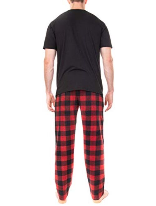 Swiss Alps Mens T-Shirt and Buffalo Plaid Check Fleece Lounge Pants Pajama Gift Set