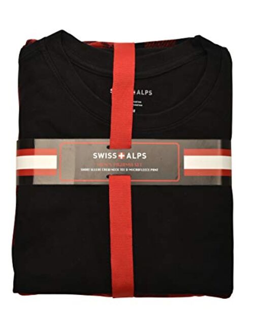 Swiss Alps Mens T-Shirt and Buffalo Plaid Check Fleece Lounge Pants Pajama Gift Set