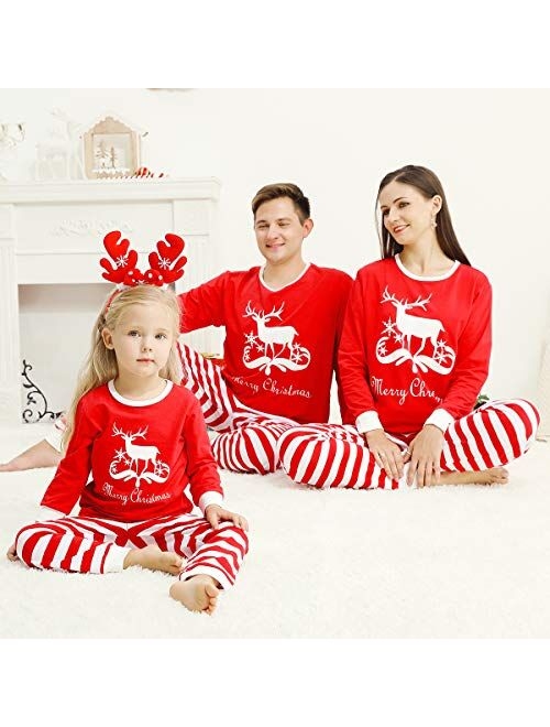 Saeaby Family Pajamas Christmas Pjs Matching Set Striped Sleepwears Pants Xmas Jammies Holiday Christmas Pajamas for Family