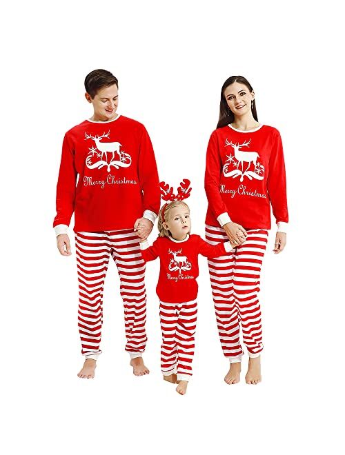 Saeaby Family Pajamas Christmas Pjs Matching Set Striped Sleepwears Pants Xmas Jammies Holiday Christmas Pajamas for Family