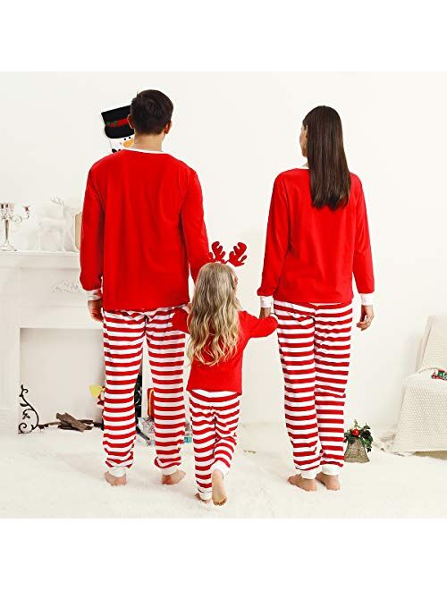 Saeaby Family Pajamas Christmas Pjs Matching Set Striped Sleepwears Pants Xmas Jammies Holiday Christmas Pajamas for Family