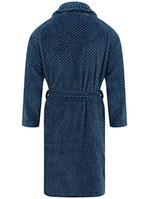 John Christian Men's Blue Herringbone Fleece Robe