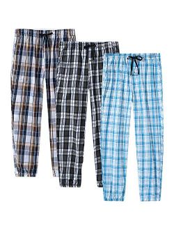 JINSHI Men's Pajama Pants Plaid Sleapwear Pants Loungewear Bottom Button Fly/Drawstring/Pockets 3-Pack