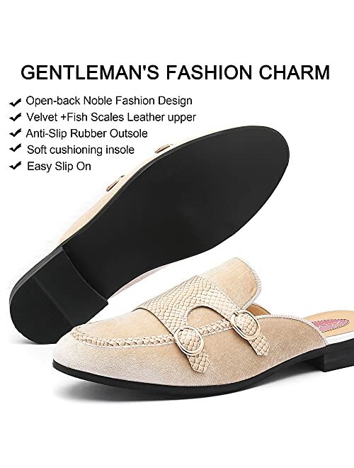 XQWFH Men's Slip-on Mule Sandals Loafer with Gold Buckle,Fashion Leather Formal Wear Casual Backless Dress Slippers