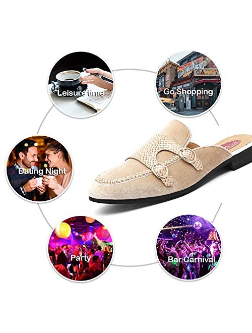 XQWFH Men's Slip-on Mule Sandals Loafer with Gold Buckle,Fashion Leather Formal Wear Casual Backless Dress Slippers