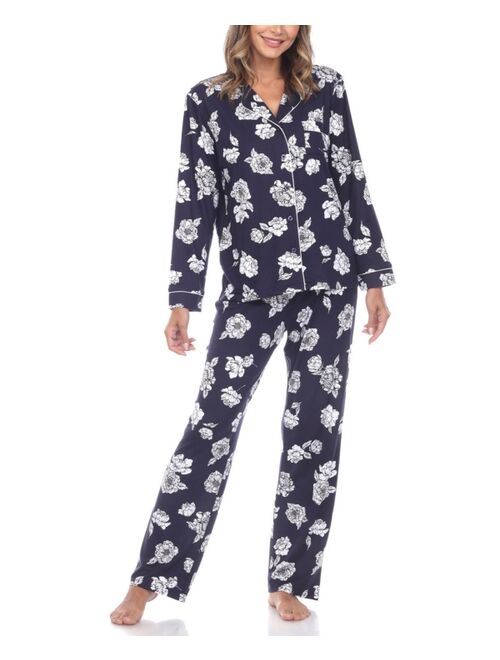 White Mark Women's Long Sleeve Floral Pajama Set, 2-Piece