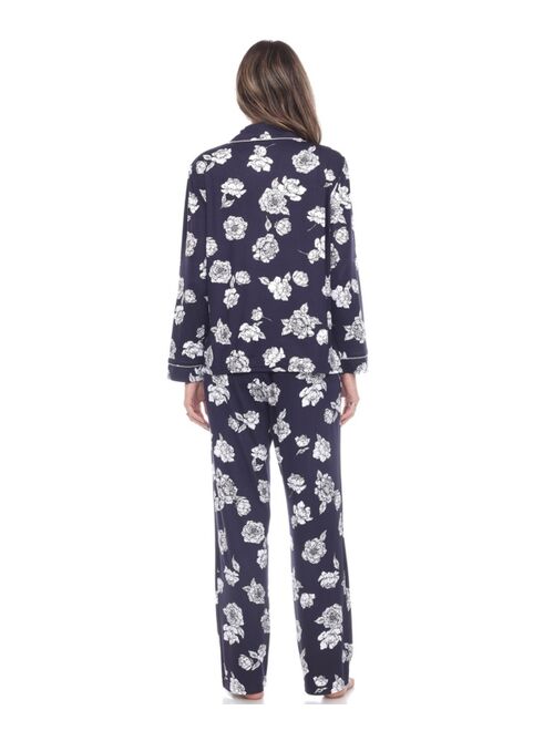 White Mark Women's Long Sleeve Floral Pajama Set, 2-Piece