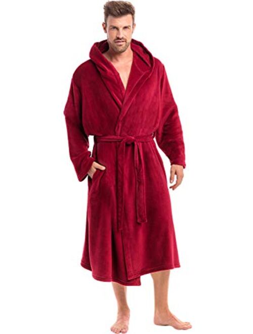 Alexander Del Rossa Men's Lightweight Fleece Robe with Hood, Soft Bathrobe