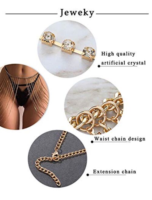 Unknown Jeweky Tassel Crystal Waist Chain Belly Gold Rhinestone Body Chains Sexy Beach Nightclub Rave Body Accessories Jewelry for Women and Girls