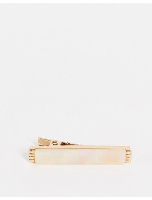 Asos Design tie bar in faux pearl in gold tone