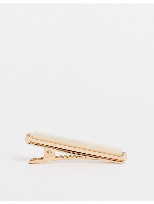 Asos Design tie bar in faux pearl in gold tone