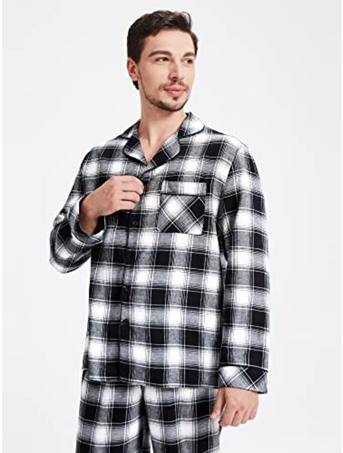 SIORO Mens Pajama Sets, 100% Cotton Flannel Sleepwear Soft Plaid PJ Set Loungewear