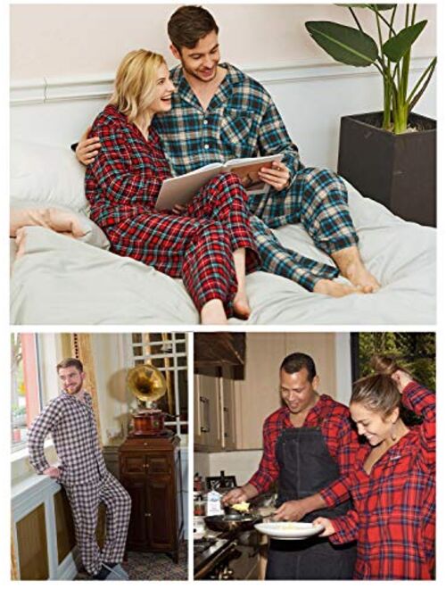 SIORO Mens Pajama Sets, 100% Cotton Flannel Sleepwear Soft Plaid PJ Set Loungewear