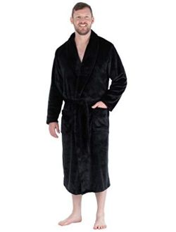 PajamaMania Men's Plush Long Sleeve Fleece Long Bathrobe