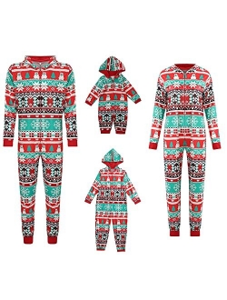 Family Matching Christmas Pajamas Set Sleepwear Jumpsuit Hoodie with Hood Matching Holiday PJ's for Family