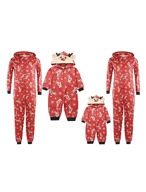Multitrust Family Matching Christmas Pajamas Set Sleepwear Jumpsuit Hoodie with Hood Matching Holiday PJ's for Family