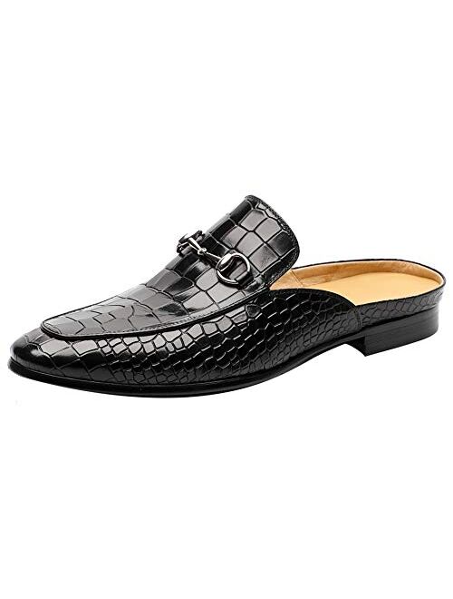 Santimon Mens Mules Clog Slippers Leather Slip on Shoes Casual Loafers Metal Buckle Office Slippers