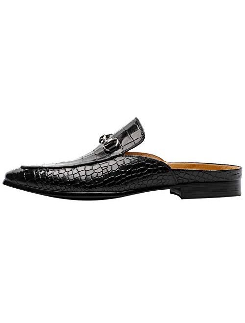 Santimon Mens Mules Clog Slippers Leather Slip on Shoes Casual Loafers Metal Buckle Office Slippers