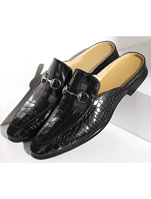 Santimon Mens Mules Clog Slippers Leather Slip on Shoes Casual Loafers Metal Buckle Office Slippers