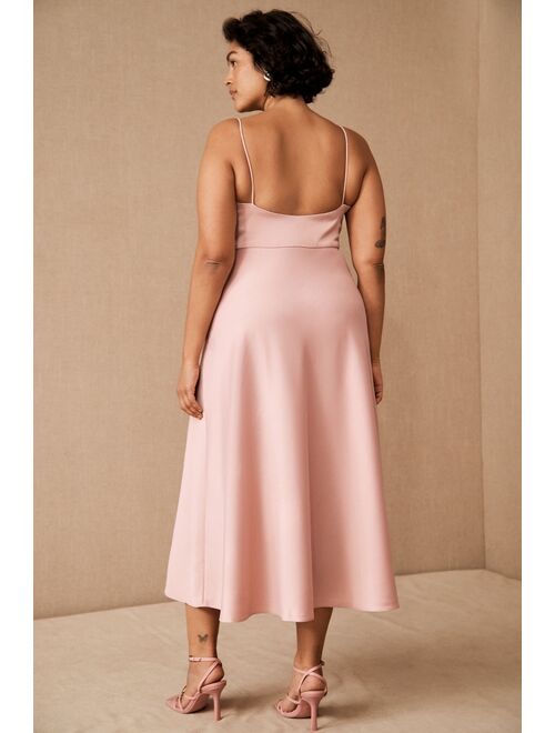 BHLDN Leti Midi Dress with Slim Silhouette And Spaghetti Straps Perfect For Cocktail Party